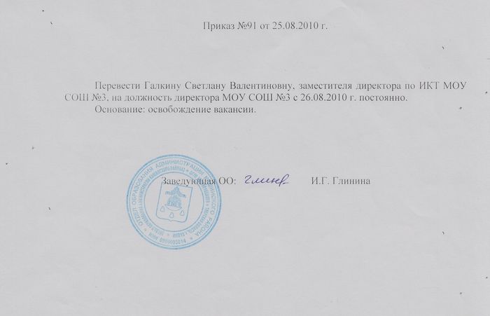 Приказ о назначении заместителя директора ооо образец